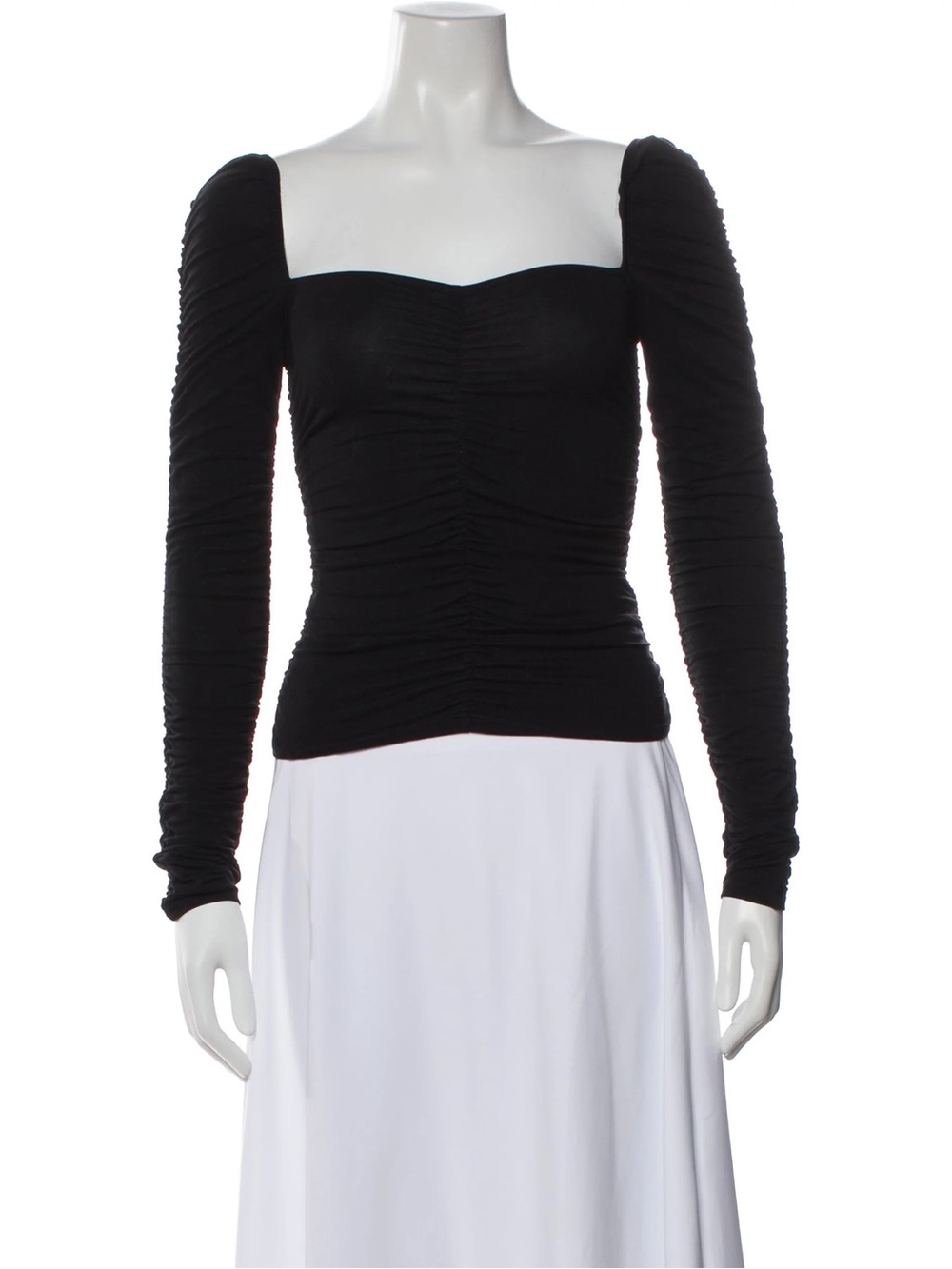 Reformation Black Ruched Square Neck Long Sleeve Top XS